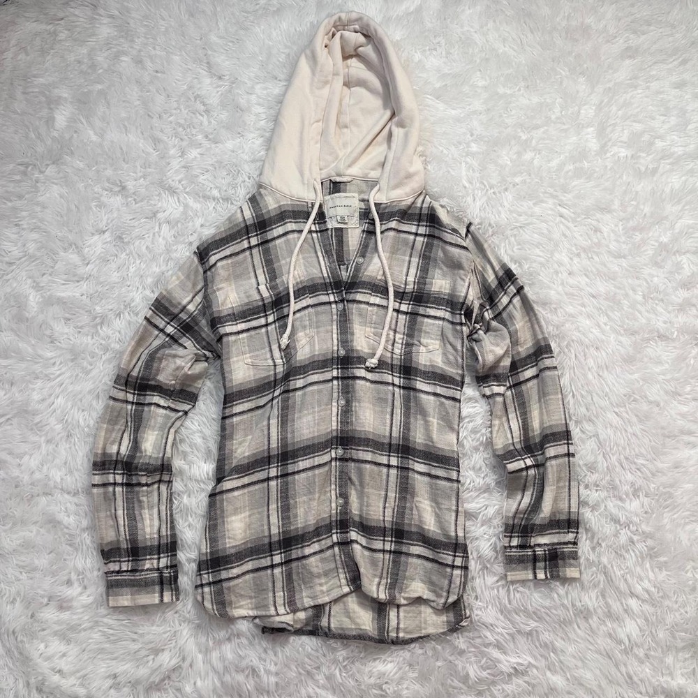 y2k american eagle oversized flannel button up hoodie small